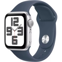Умные часы Apple Watch SE 2 40 мм (алюминиевый корпус, серебристый/грозовой синий, спортивный силиконовый ремешок M/L)