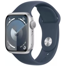 Умные часы Apple Watch Series 9 41 мм (алюминиевый корпус, серебристый/грозовой синий, спортивный силиконовый ремешок S/M)