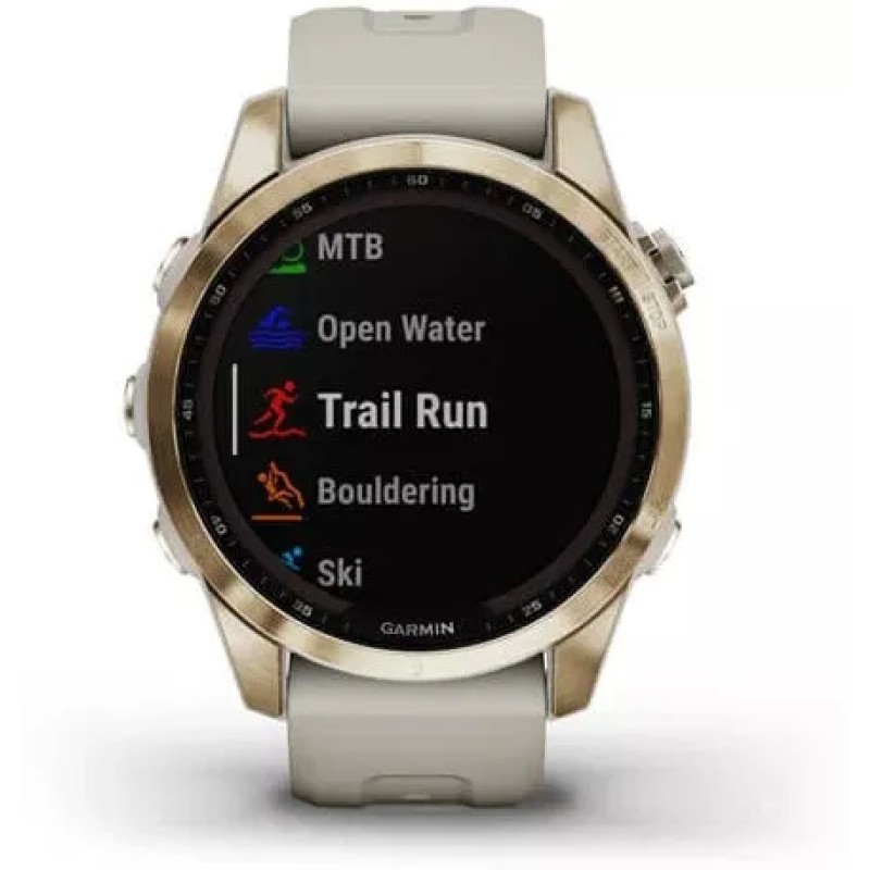 Умные часы Garmin Fenix 7S Sapphire Solar 42 мм (кремово-золотой титан/песочный)