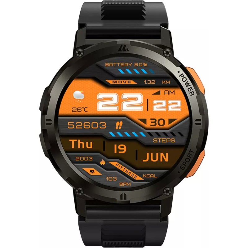 Умные часы Kospet Tank T2 (черный, с силиконовым ремешком)