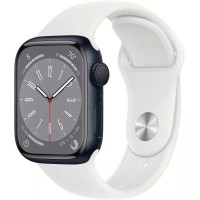 Умные часы Apple Watch Series 8 41 мм (алюминиевый корпус, полуночный/белый, спортивный силиконовый ремешок)