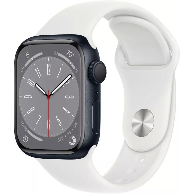 Умные часы Apple Watch Series 8 41 мм (алюминиевый корпус, полуночный/белый, спортивный силиконовый ремешок)