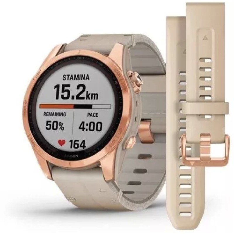 Умные часы Garmin Fenix 7S Sapphire Solar 42 мм (розовое золото/песочный кожа)