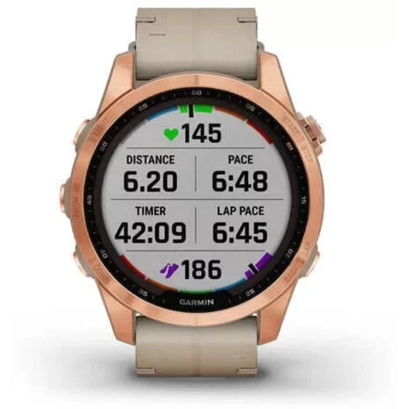 Умные часы Garmin Fenix 7S Sapphire Solar 42 мм (розовое золото/песочный кожа)