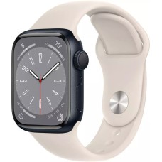 Умные часы Apple Watch Series 8 41 мм (алюминиевый корпус, полуночный/звездный свет, спортивный силиконовый ремешок)