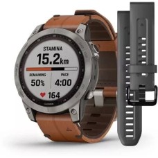 Умные часы Garmin Fenix 7 Sapphire Solar 47 мм (титан/каштановый кожа)