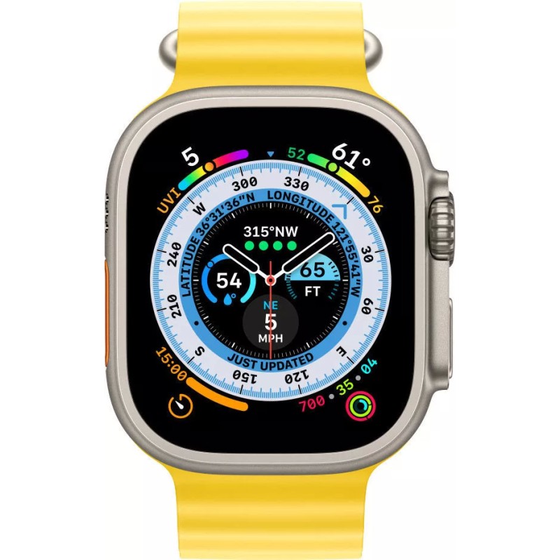 Умные часы Apple Watch Ultra LTE 49 мм (титановый корпус, титановый/желтый, ремешок из эластомера)