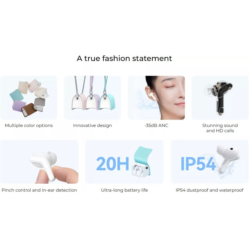 Наушники Haylou T87 Lady Bag (белый/бирюзовый, с цепочкой)