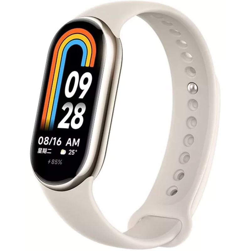 Фитнес-браслет Xiaomi Smart Band 8 (золотистый, с кремовым силиконовым ремешком, международная версия)
