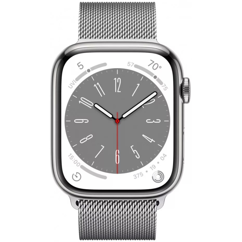 Умные часы Apple Watch Series 8 45 мм (корпус из нержавеющей стали, серебристый/серебристый, миланский сетчатый браслет)