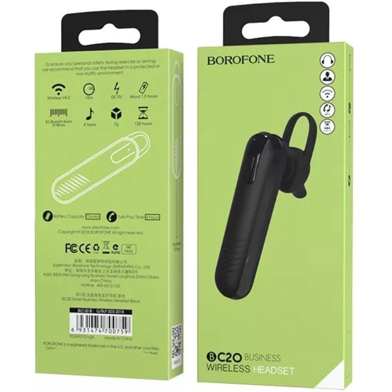 Bluetooth гарнитура Borofone BC20 (черный)
