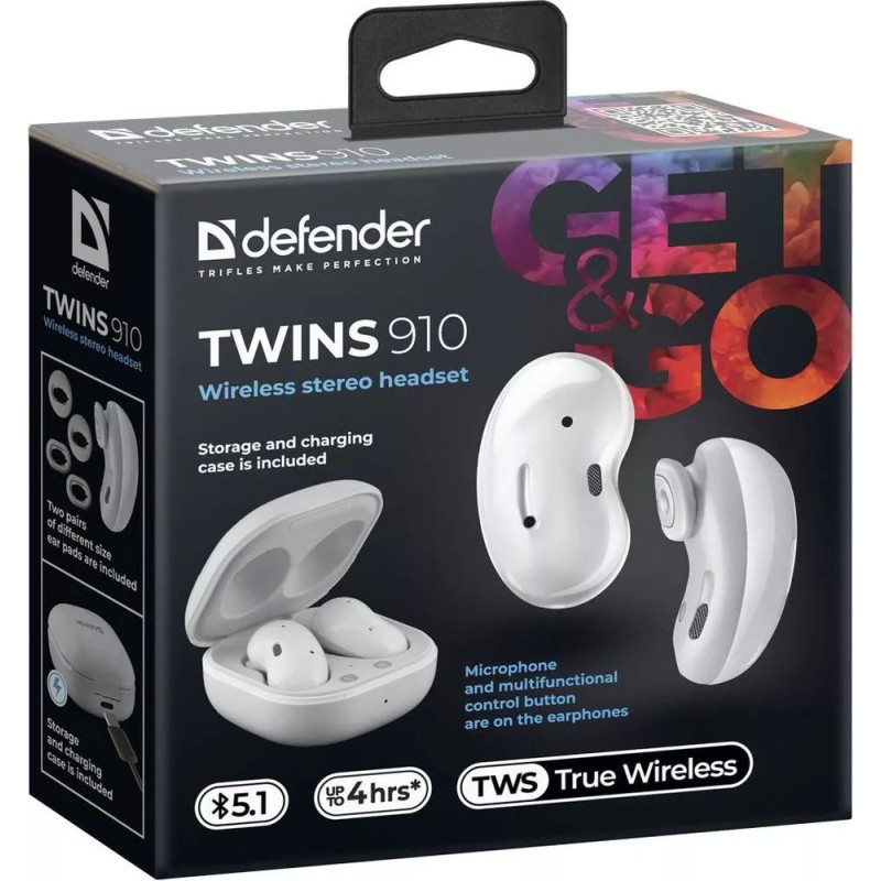 Наушники Defender Twins 910 (белый)