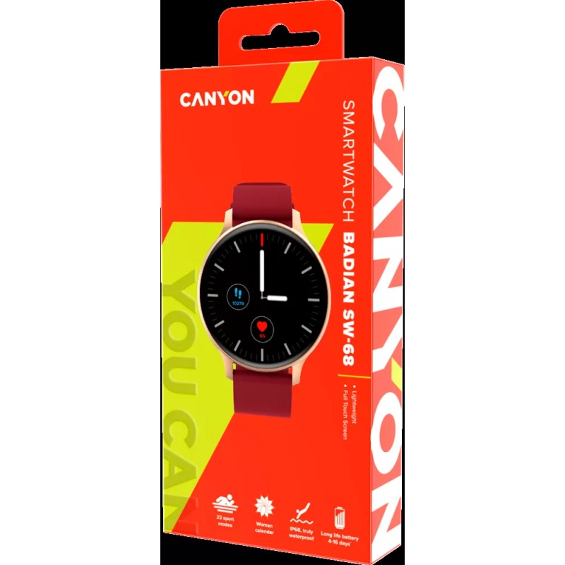Умные часы Canyon Badian CNS-SW68RR (золотистый/бордовый)