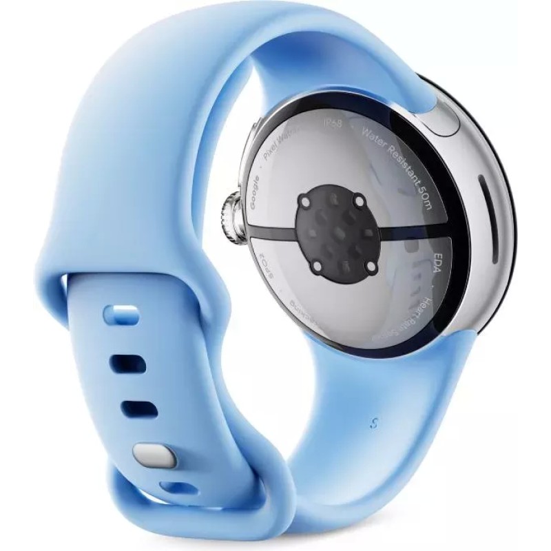 Умные часы Google Pixel Watch 2 LTE (глянцевый серебристый/залив, спортивный силиконовый ремешок)