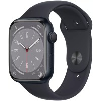 Умные часы Apple Watch Series 8 45 мм (алюминиевый корпус, полуночный/полуночный, спортивный силиконовый ремешок)