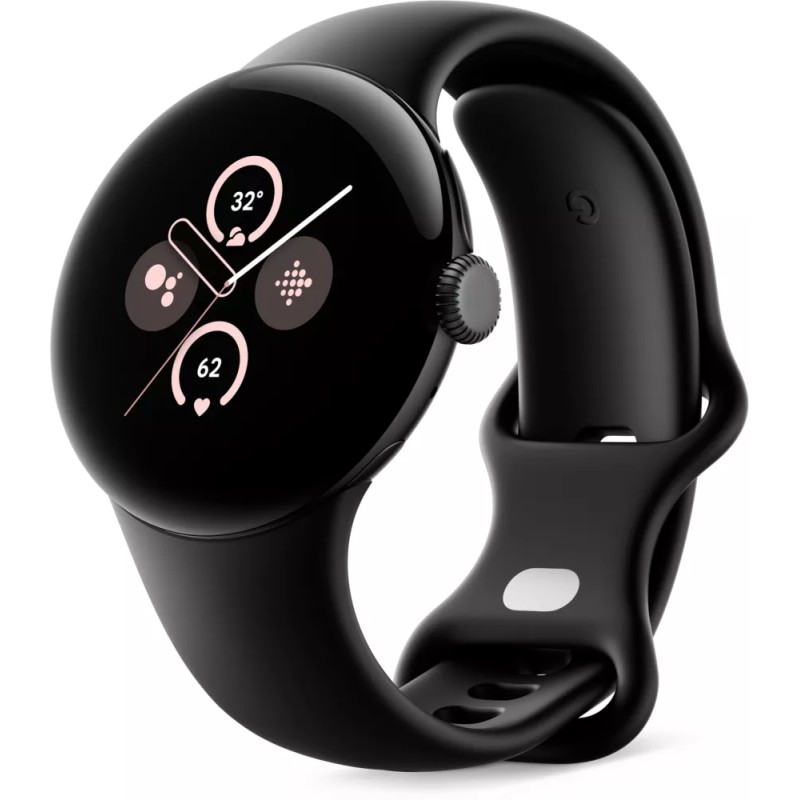 Умные часы Google Pixel Watch 2 LTE (матовый черный/обсидиан, спортивный силиконовый ремешок)