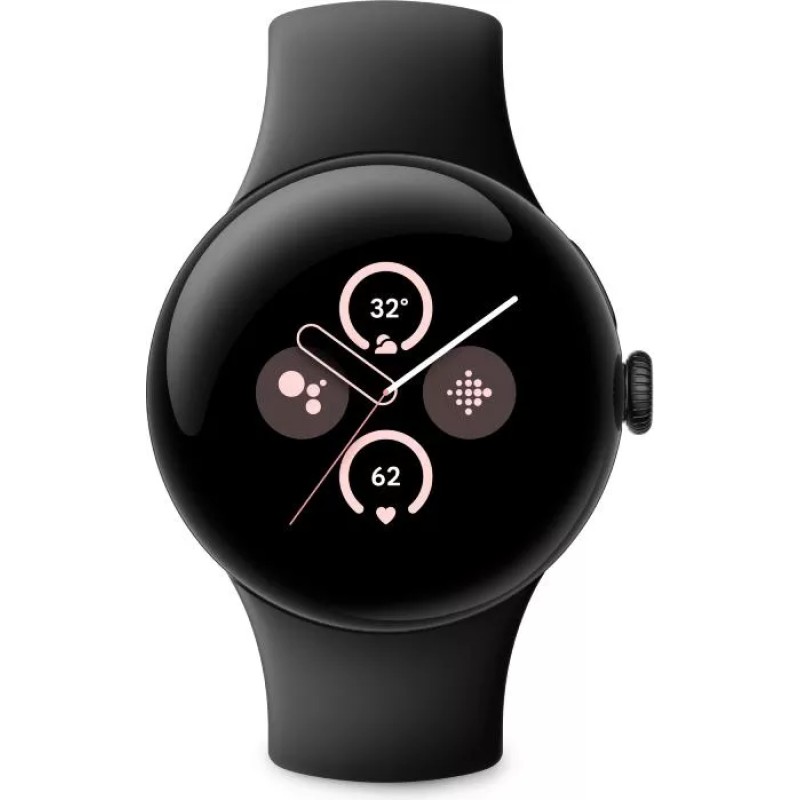 Умные часы Google Pixel Watch 2 LTE (матовый черный/обсидиан, спортивный силиконовый ремешок)